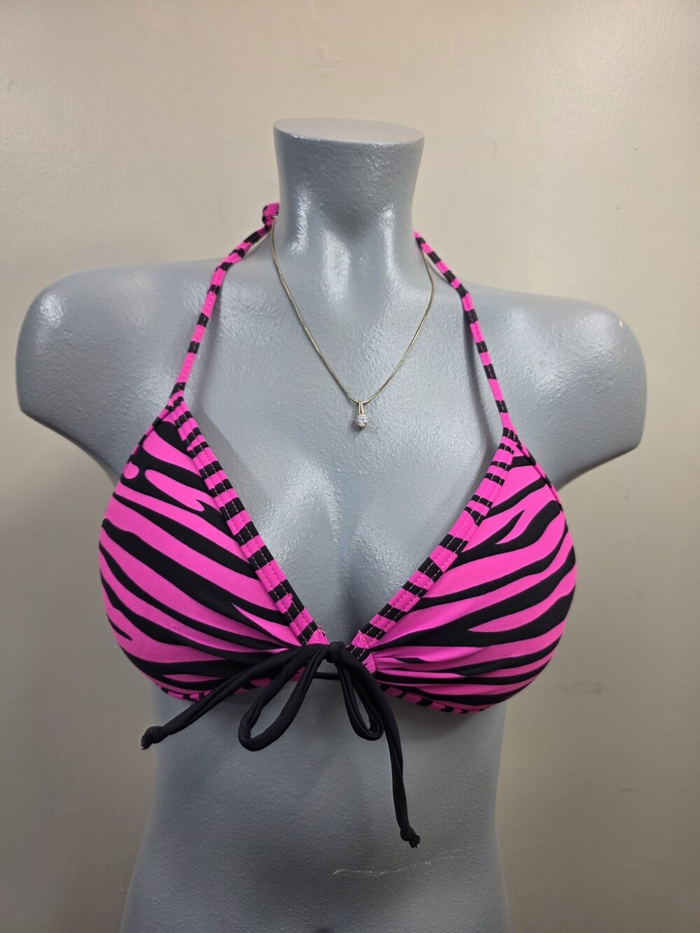 TRUE CRUSH ZEBRA STRIPE BLACK & PINK BIKINI TOP SIZE LARGE